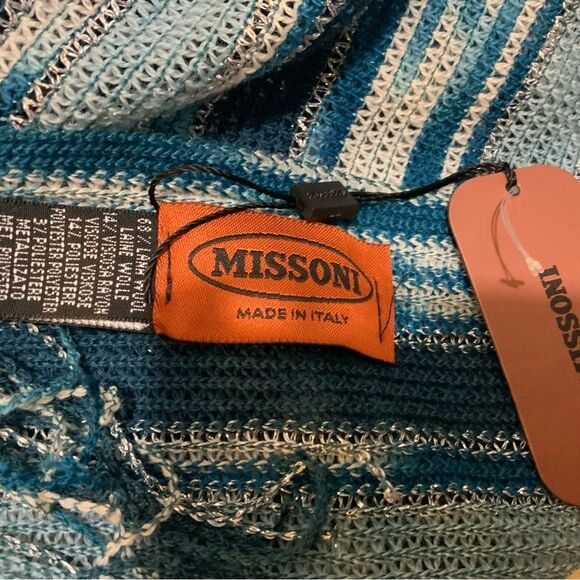 NWT Missoni Wool Blend  Scarf blue .Made in Italy - Picture 5 of 6